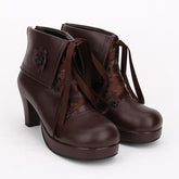 Brown Lace Up High Heel Classic Lolita Short Boots